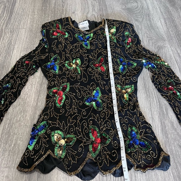 Fairycore Beaded Top | Vintage STENAY | 1980s Silk Sequin Blouse - Picture 3 of 14